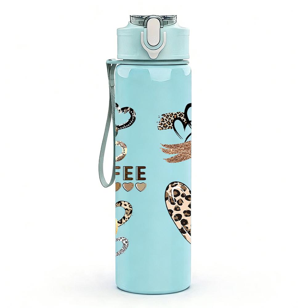 1PC Coffee Cup Heart Collage Graphic,750ml Color Plastic Sports Water Bottle,Leakproof Flip Straw Lid,Suitable for Sports Office Home Use