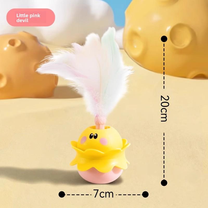 Cat Toy Rotating Puppet with Feather To Entertain Cats. Self-amusement Device for Cats. Electric Cat Toy That Can Emit Light.