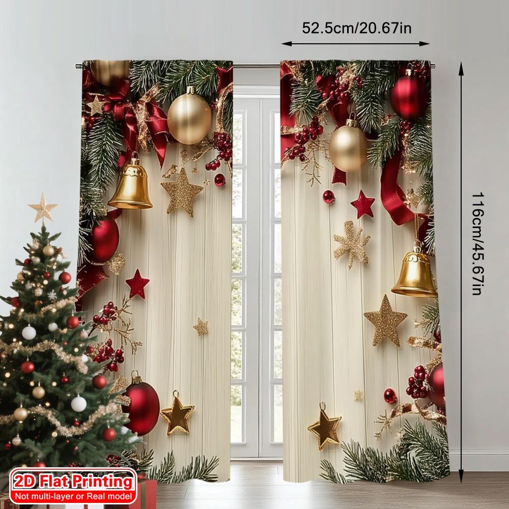2D flat printing 2pcs Merry Christmas Party Curtains Stars and pine branches Fabric Without Electricity Family Party for Holiday