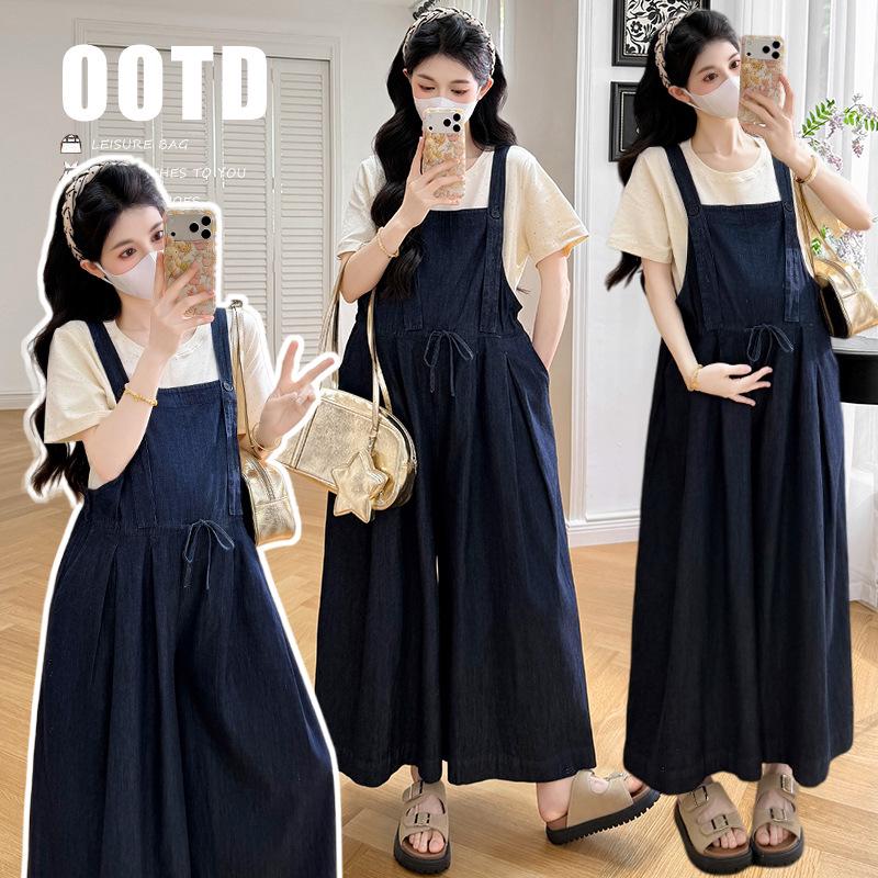 

2026 Summer Soft Washed Denim Overalls & Colorful Dot Top Set XXL