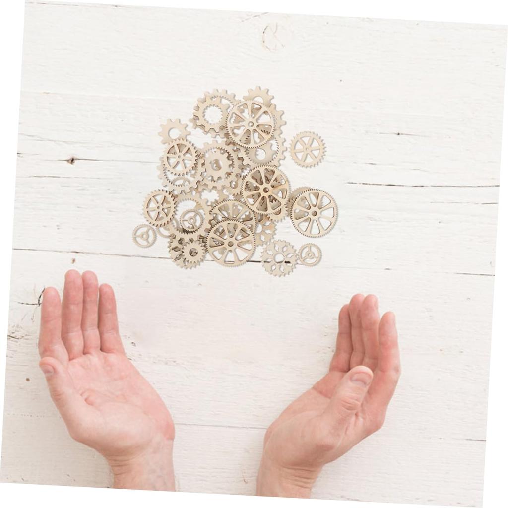 SEWACC Wooden Gear Puzzle, 100 Pieces Set, Small Wood Gears for DIY Crafts, Ideal for Home Learning and Creativity
