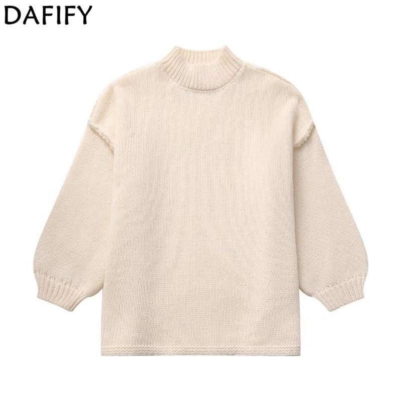 DAFIFY Damenmode, lässig, Herbst/Winter, einfarbig, mit Druck, lange Ärmel, O-Ausschnitt