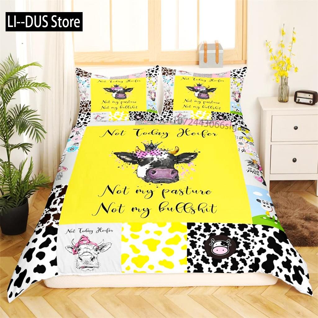 Brown Cowhide Duvet Cover Patchwork Cow Fur Farm Animal Bedding Set Western Farmhouse Retro Style Quilt Cover For Bedroom Decor