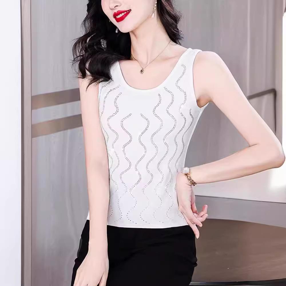Temperament Diamond-encrusted Black High-elastic Sling Vest for Women's Inner Wear 2025 New Suit Backing Sleeveless Outer Wear Top Summer