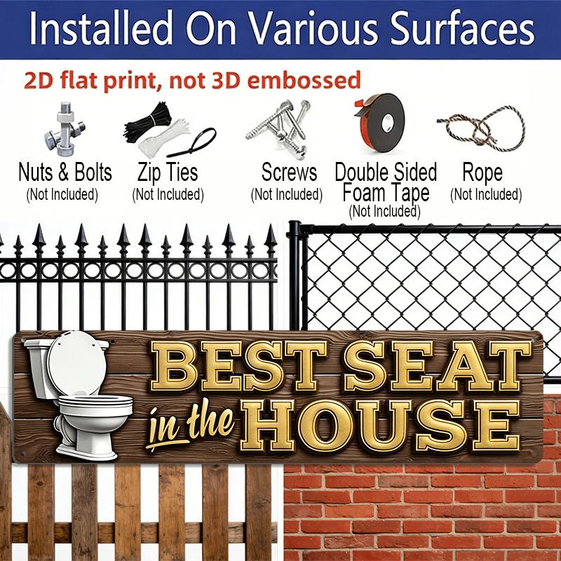 2D Flat - 1pc Vintage Funny "Best Seat in The House" Aluminum Decorative Sign, 15.7×3.94inch - Rustic Wall Decor for Bathroom, Powder Room, Guest