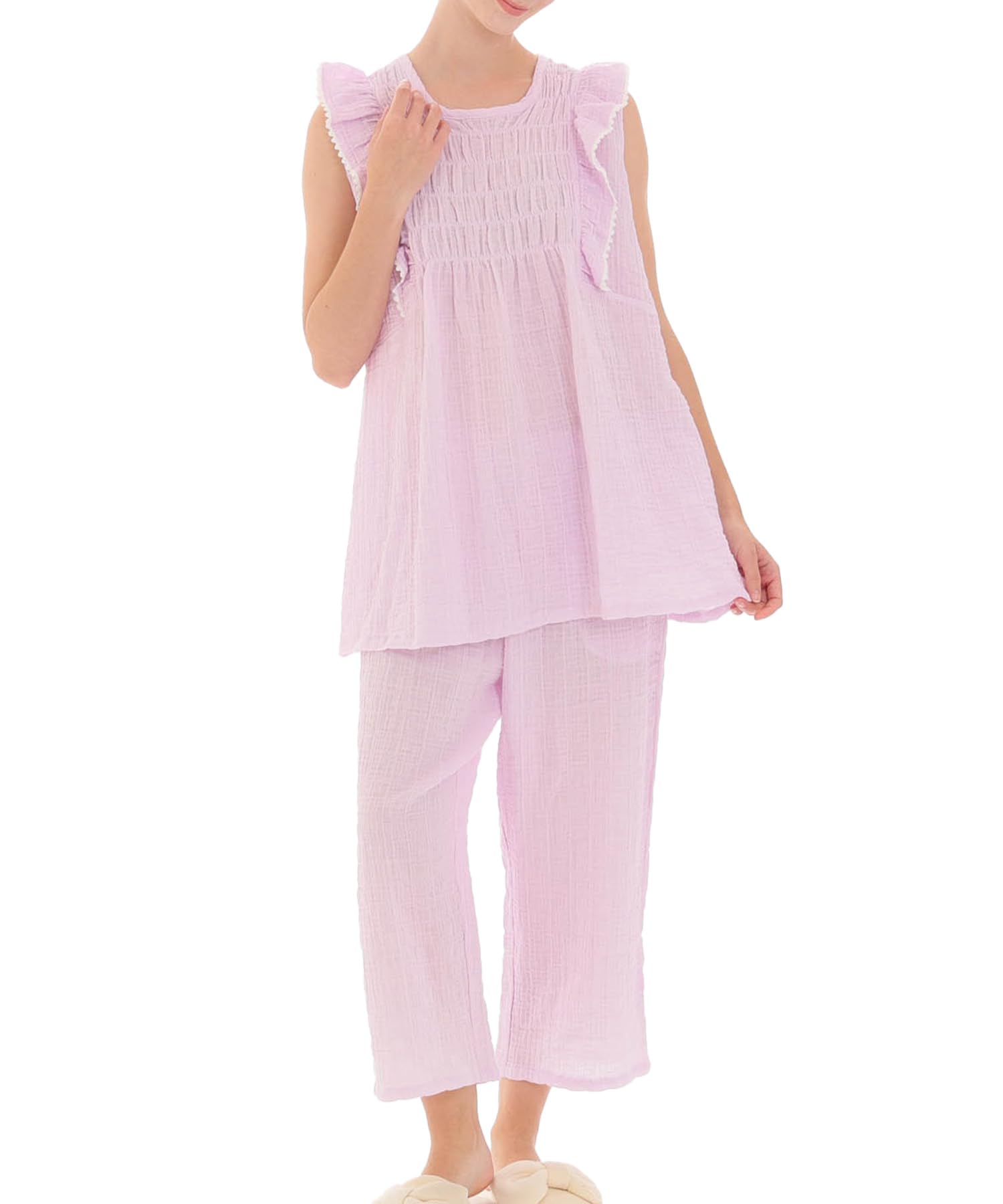 

Narue Shirring Double Gauze Jacquard Sorbet Frill Pajamas 24-31420-PU-M-L фиолетовый