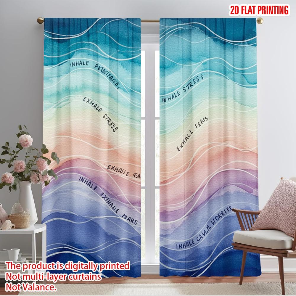 

2pcs 2D flat printing Curtain Inhale Peace Exhale Stress Polyester Without Electricity Festive Curtains Use for Multipurpose 74.91×166.09 cm 2pcs