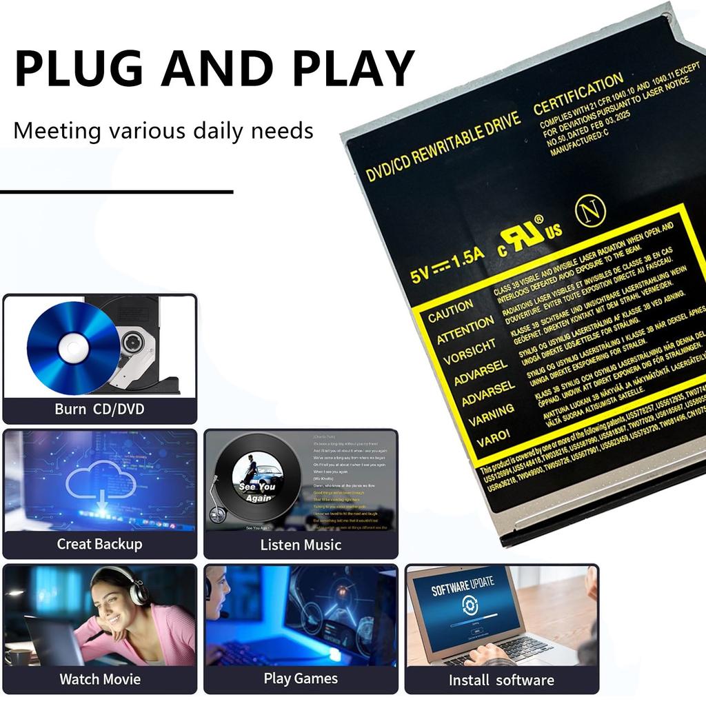 LJIAL Superdrive DVD CD RW Burner Writer 9.5mm Internal SATA Optical Drive Laptop Notebook Drive DVD Burner Writer