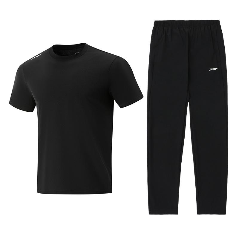 

Li-Ning Summer Quick-Dry Cool Comfortable Breathable Solid Color Fitness Leisure Sports Suit Men suit ATSV597-2+AYKU703-1 S
