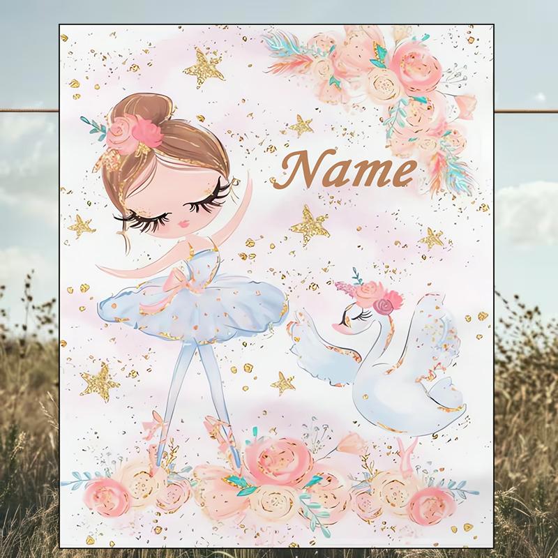 1PC Custom Name Swan Princess outdooor Flannel blankets Patterns Throw Blanket All-Season Soft Gift for Couch, Bed, Camping gifts