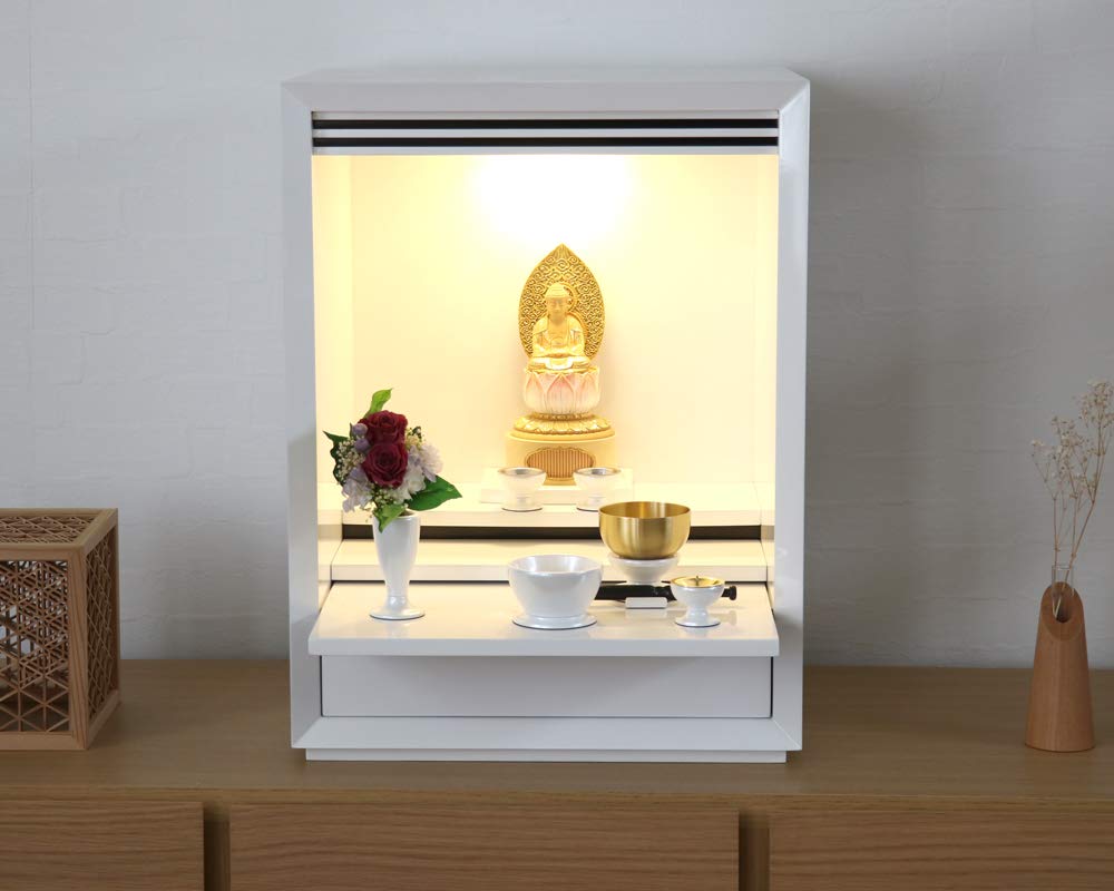 5-piece furniture-style Buddhist altar set [Konohana Small Size] Five-piece Buddhist altar set + Orin set, White, Small