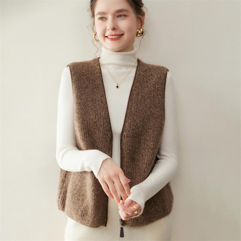 Double-Strand Cashmere Sleeveless Knit Vest - Women's Loose Cardigan