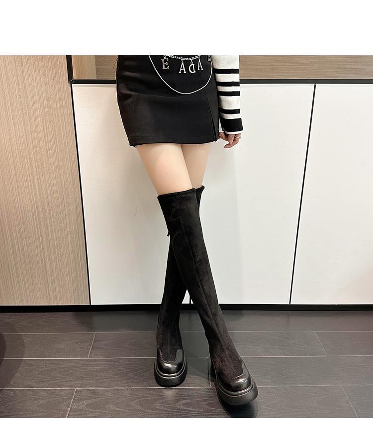 Wide Fit Over-the-Knee Elastic Sheepskin Velvet Boots, Plus Size for Autumn/Winter with Thick Sole.