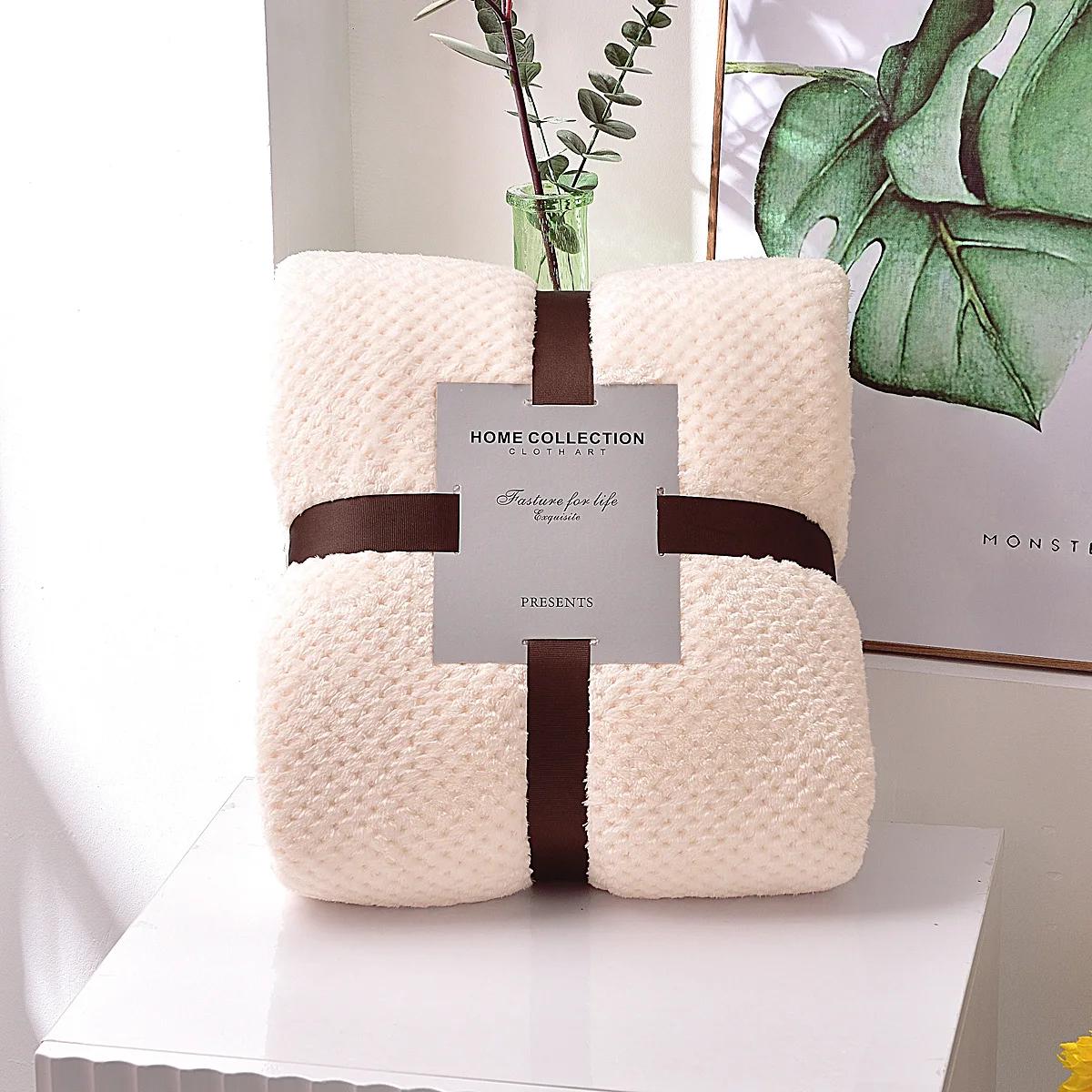 

Однотонный плед из кораллового флиса, диванный плед, толстый флисовый плед, подарочный плед 70X100cm ribbon бежевый