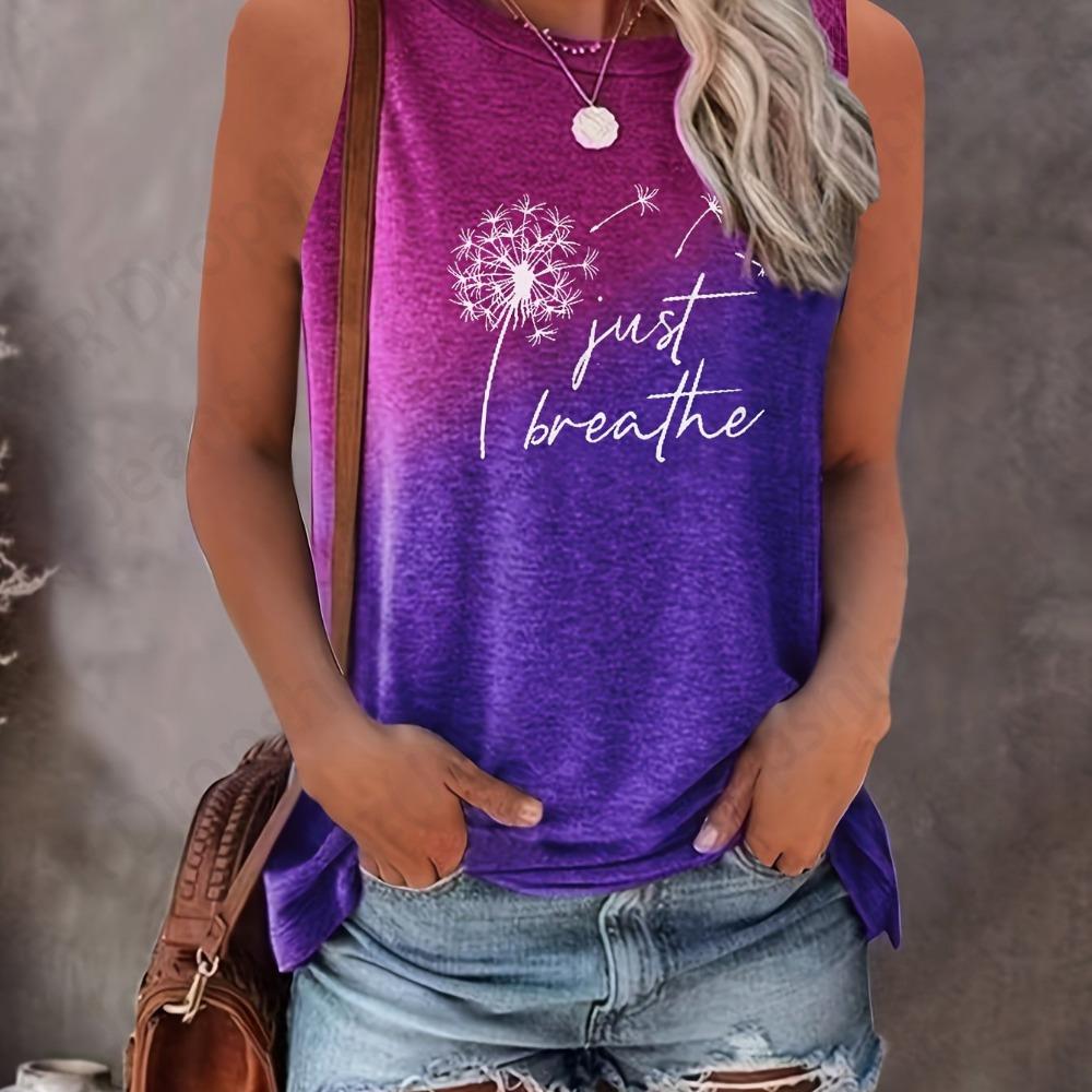 Dandelion 3d Print Tank Tops Women's Fashion Crew Neck Sleeveless Tanks Tops Casual Tops Tees Women's Clothing Letter 2024