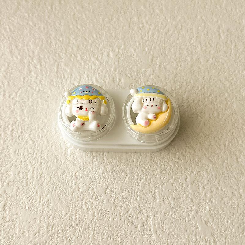 Candy Color Contact Lens Case Cute Cartoon Cat Eye Contacts Beauty Pupil Storage Box with Tweezer Suction Stick Set Girls Gift