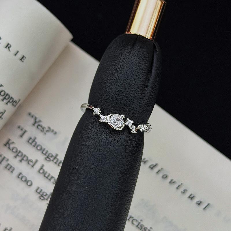 Exquisite And Small Girl Round Bead Chain Colored Zir*****Pen Ring Niche Design Stacked Ring