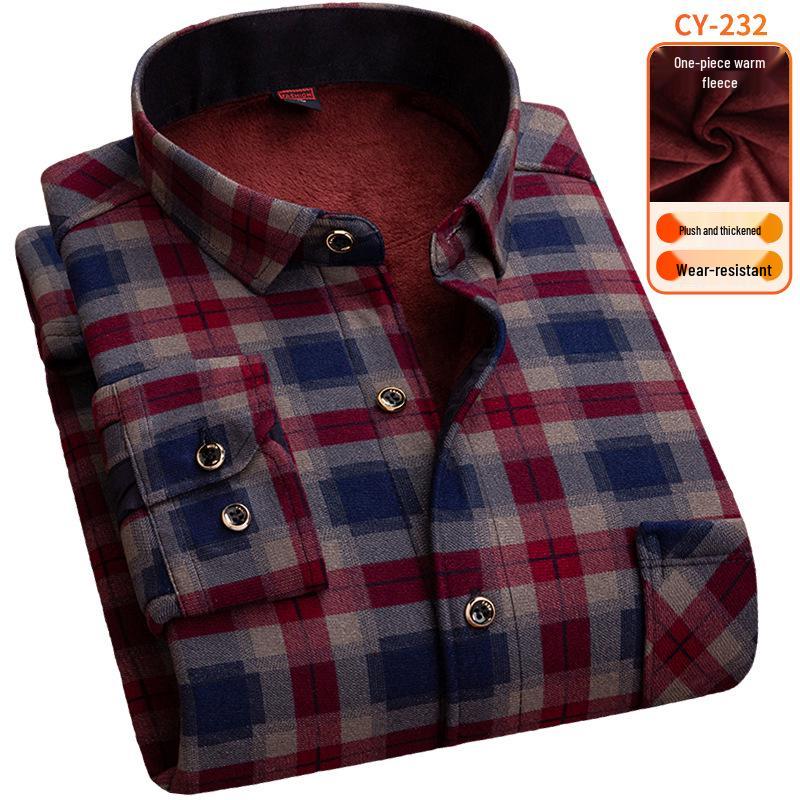 Men's Fleece-Lined Plaid Long-Sleeve Shirt