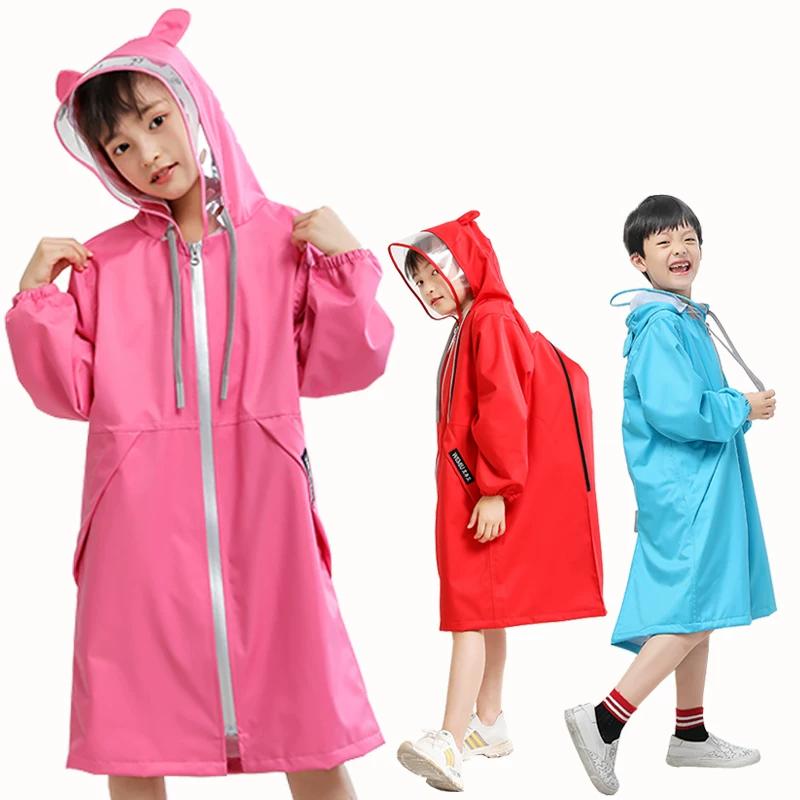Kids Raincoat Girl with Schoolbag Primary School Student Body Long Cute Kindergarten Baby Poncho Thickened Korean Style