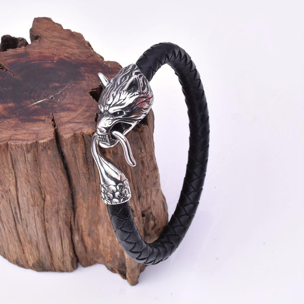 Hot Selling Viking Wolf Scalp Leather Rope Bracelet Hip Hop Men's Explosive Wholesale