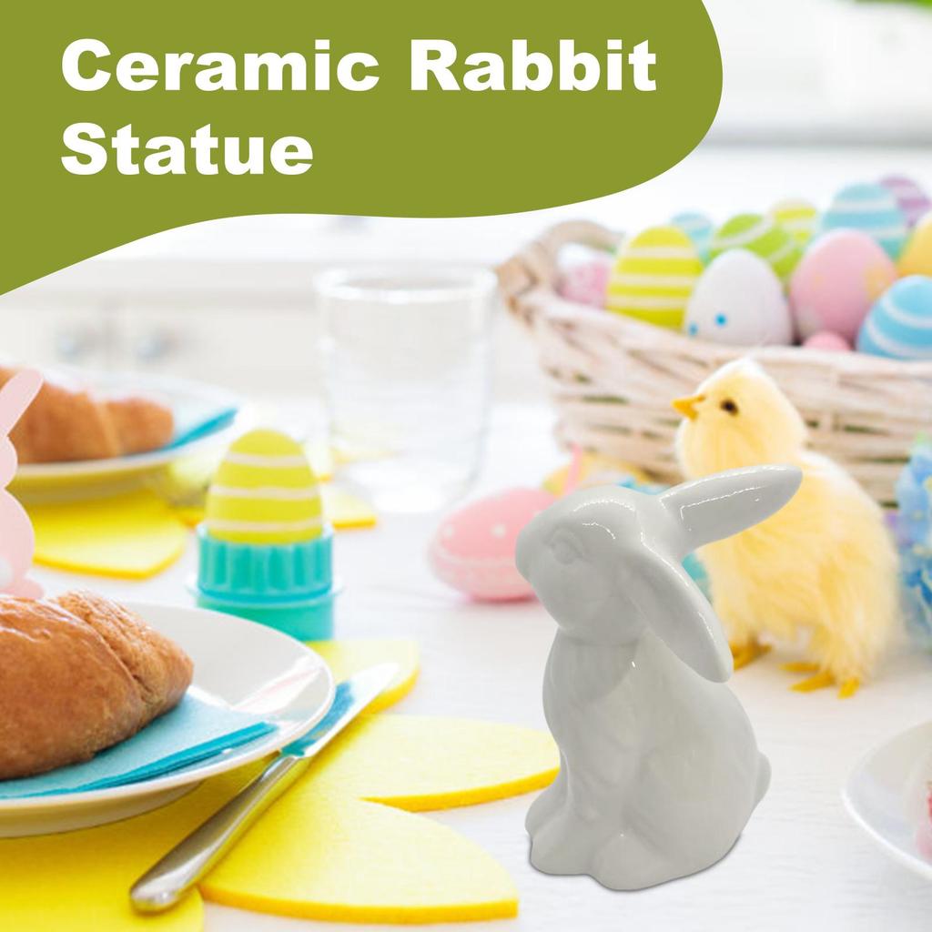 Ceramic Bunny Statue Porcelain Rabbit Modern Art Figurine Spring Easter Home Decor for Bowl Shelf Mantel Wedding Table Ornament