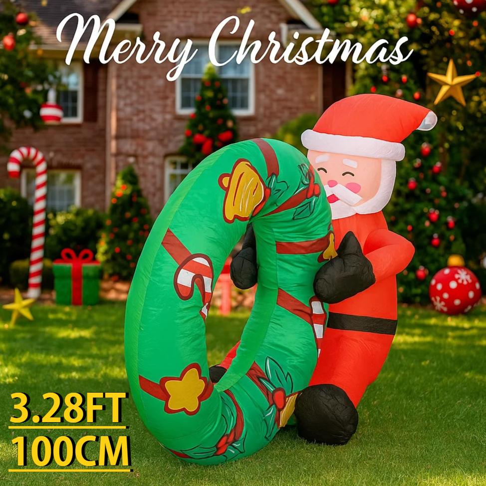 3.28FT Yard Party Decoration Inflatable swim circle Santa Toys LED Light Xmas Home Ornaments Supplies Christmas Holiday Gifts