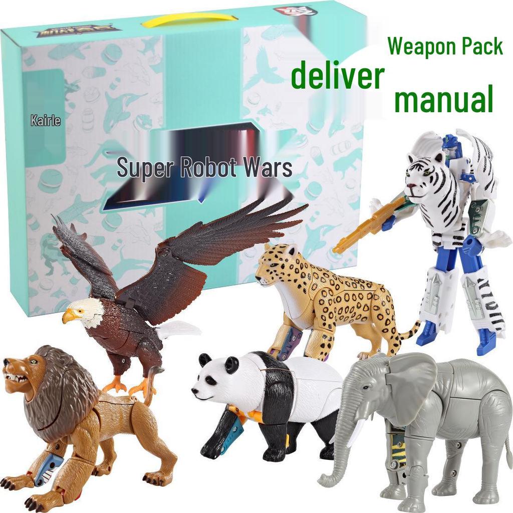 Kaelile Animal Vanguard: Transforming Mecha Warriors Puzzle - Lion, Elephant, White Tiger, Eagle, Panda Robot Toy.