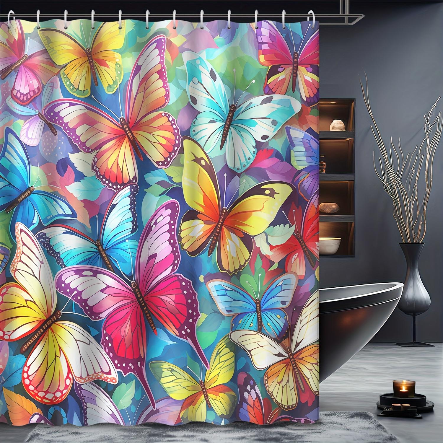 

Elegant Dreamy Colored Butterfly Shower Curtain With 12 Hooks - Waterproof Bathroom Decor W60H190(CM)-1 Pcs