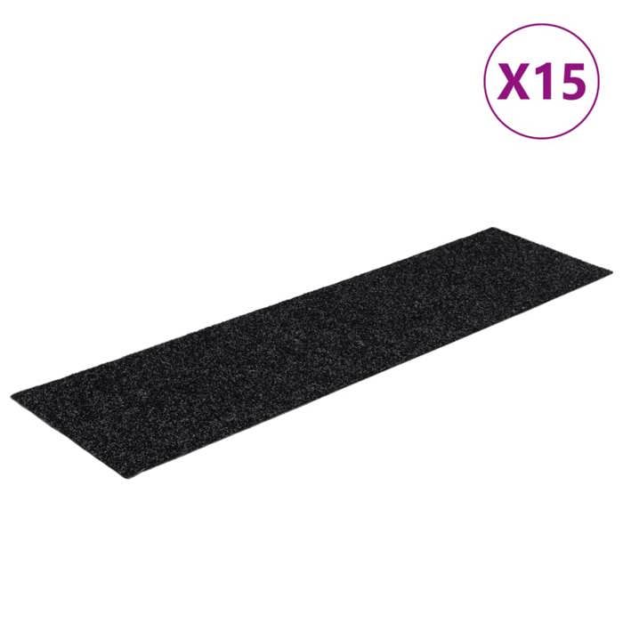 VidaXL Tapis d'escalier autocollants 15 pièces 76 x 20 cm Noir Rectangulaire 326926