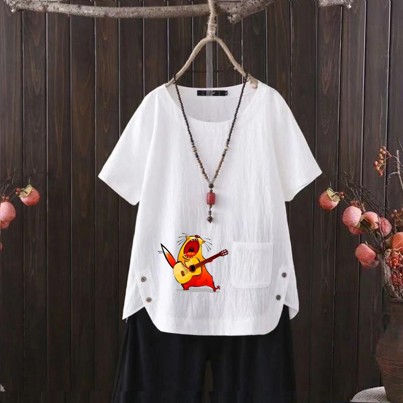 Women's Fashion Cartoon Mouse Prined Summer Casual Loose Short Sleeve T-shirt Summer Blouse Tops