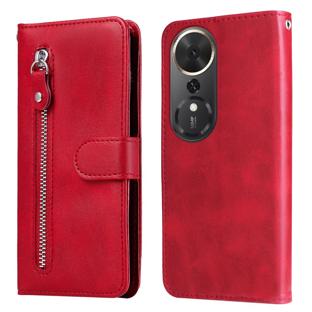 For Honor Play 70 Plus 5G PU Leather Cases with Zipper Pocket Wallet Phone Cover Stand