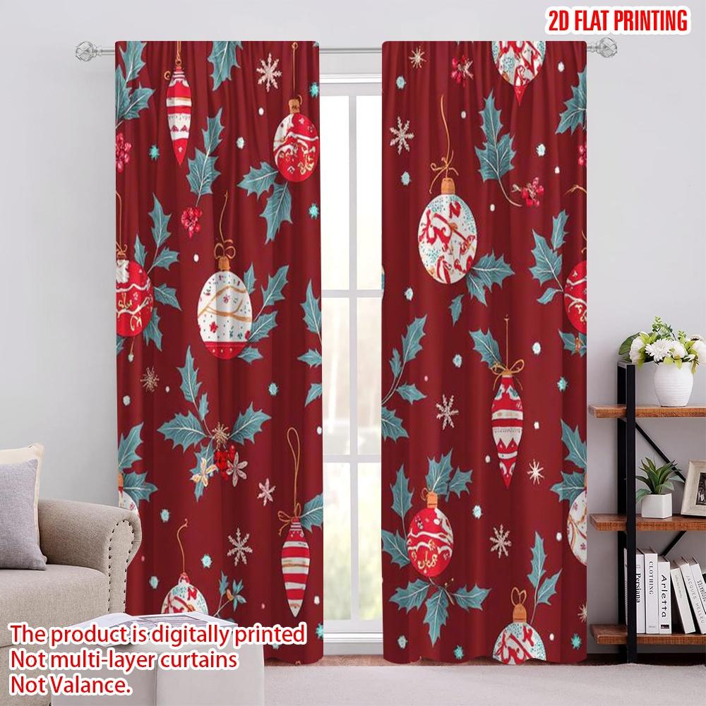 

Set Of 2 Flat Printing Merry Christmas Scene Curtains Durable Polyester Without Electricity Holiday Decorations Curtain W100*H70(CM)-Rod Pocket&2PCS