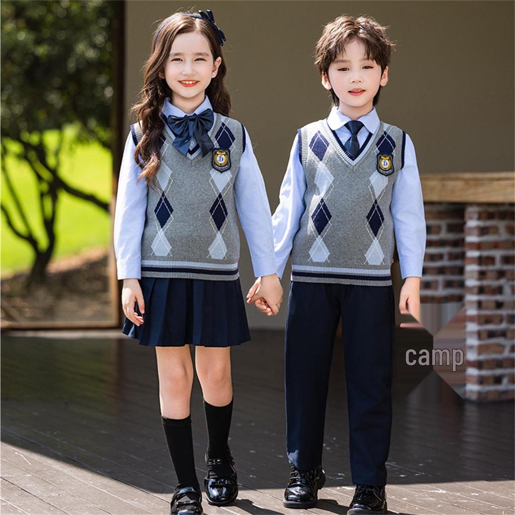 British-Style Primary School Sweater Vest & Uniform Set - Children's Spring/Autumn Performance Costume