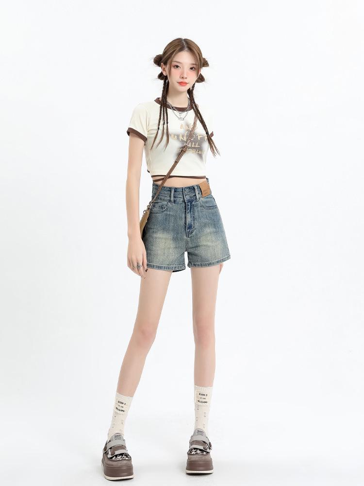 Shorts Vaqueros Retro de Cintura Alta Corte A para Mujer 2024 - Corte Ajustado, Pierna Ancha, Talla Pequeña, Combinación Perfecta para Verano