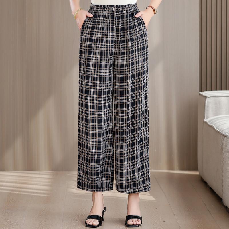 Pantaloni Estivi da Donna Taglie Forti a Vita Alta Larghi Vintage Abbigliamento Elastico in Vita Pantaloni Estivi