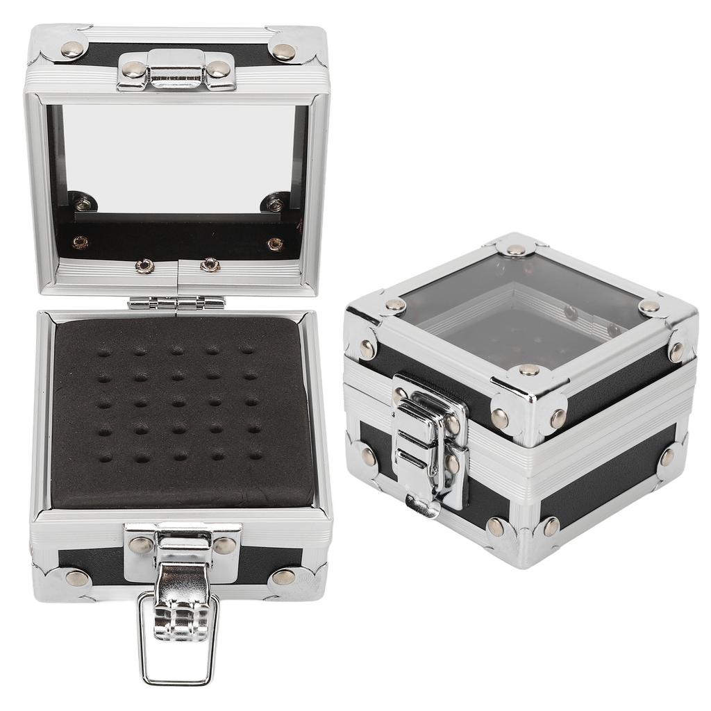 Nail Drill Bits Storage Box 25 Holes Transparent Clamshell Lock Design Dustproof Nail Drill Bits Desktop Container