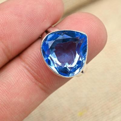 AAA+ Niebieski Topaz Kamień Szlachetny Solidny 925 Srebro Ręcznie Robiony Piękny Pierścień Prezent Dla Kobiet
