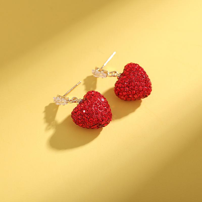Neue Mode Party Marke Schmuck 2022 Trend Hochzeit Herz Dangler Roten Kristall Stud Ohrring Frauen Süße Einfache Ohrringe