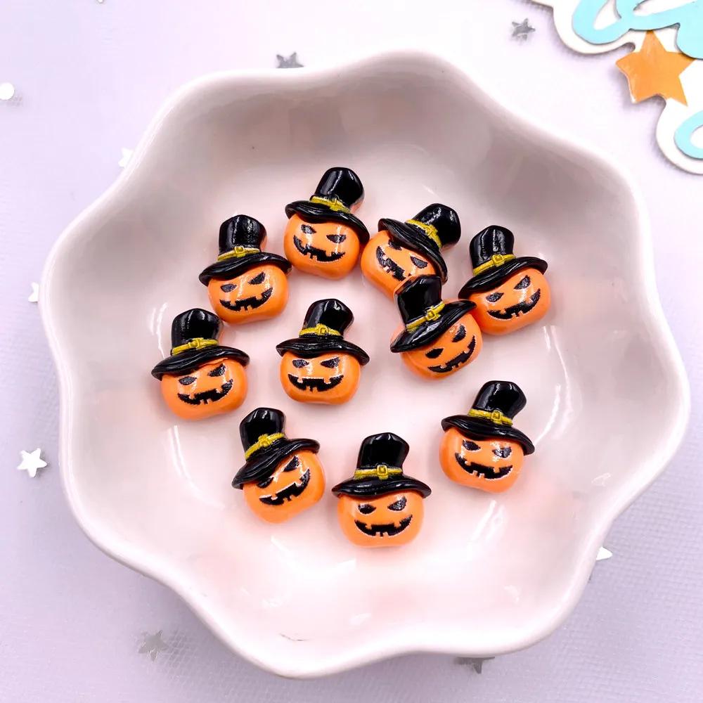 30pcs Resin Mini Colorful Painted Bat Pumpkin Skull Ghost Cat Figurines Flat Back Scrapbook DIY Halloween Decor  Nail Art M439 F