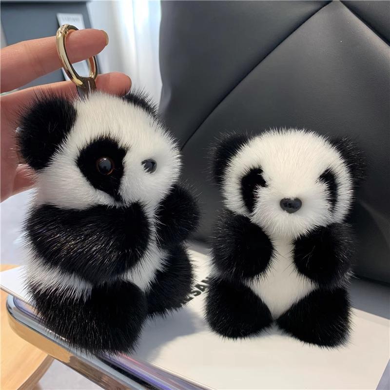 Imitation Mink Fur Small Panda for Women Bag Ornaments Car Hangings Fashion Gift Bag Charm