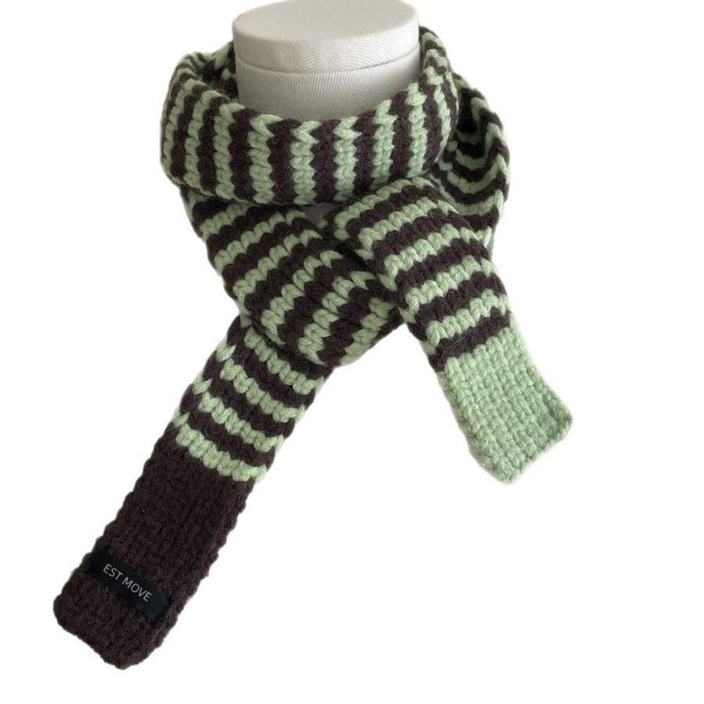 Neck Protection Winter Warm Scarf Striped Pattern Neck Scarf Vintage Knitted Long Scarf  Winter