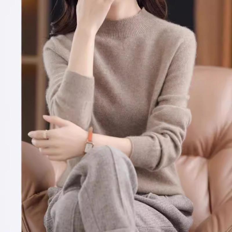 Women's Pullover Sweater Autumn/winter Half High Neck Loose Pullover Slim Base Sweater