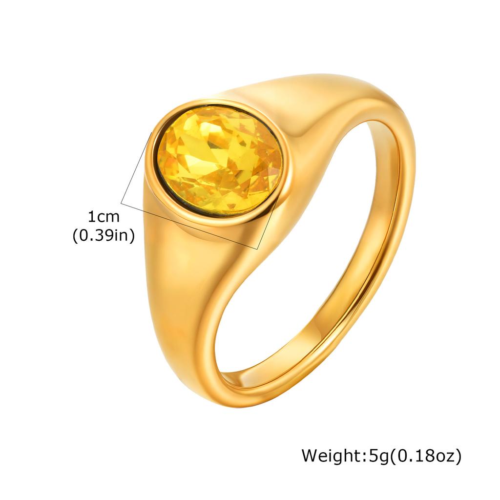 Vnox Minimalist Round Zircon Inlaid Rings For Women Men Stainless Steel Gold Color Elliptical Stone Ring Jewelry Never Lose