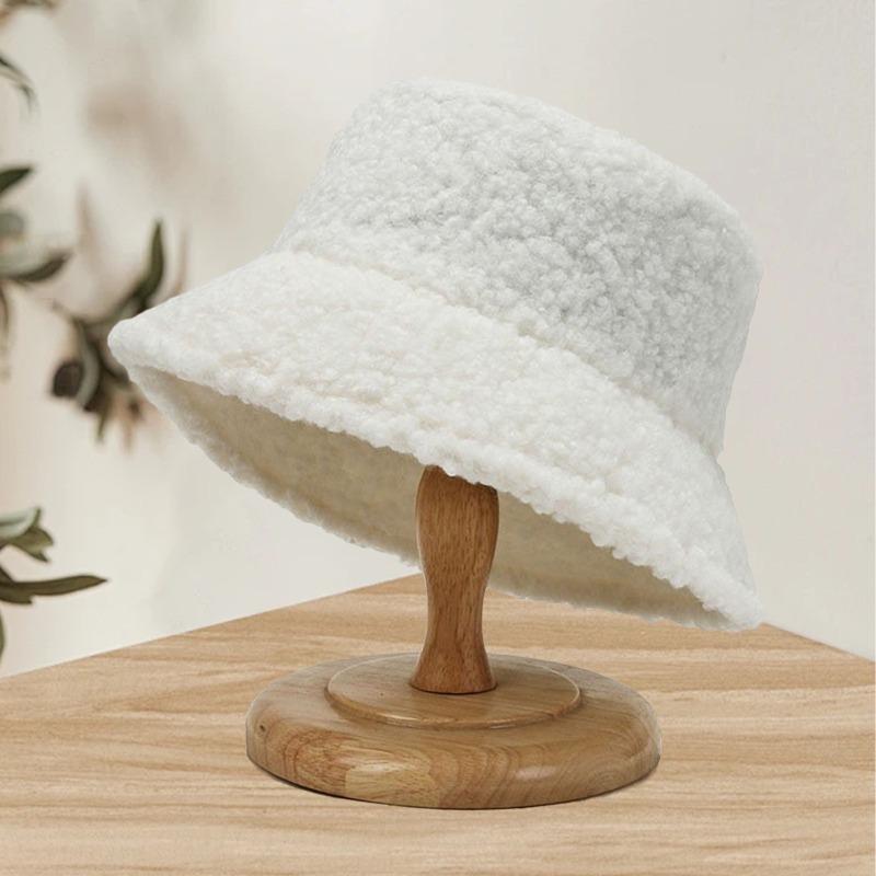 Autumn and winter thermal basin hat retro bucket hat word men and women lamb wool bucket hat