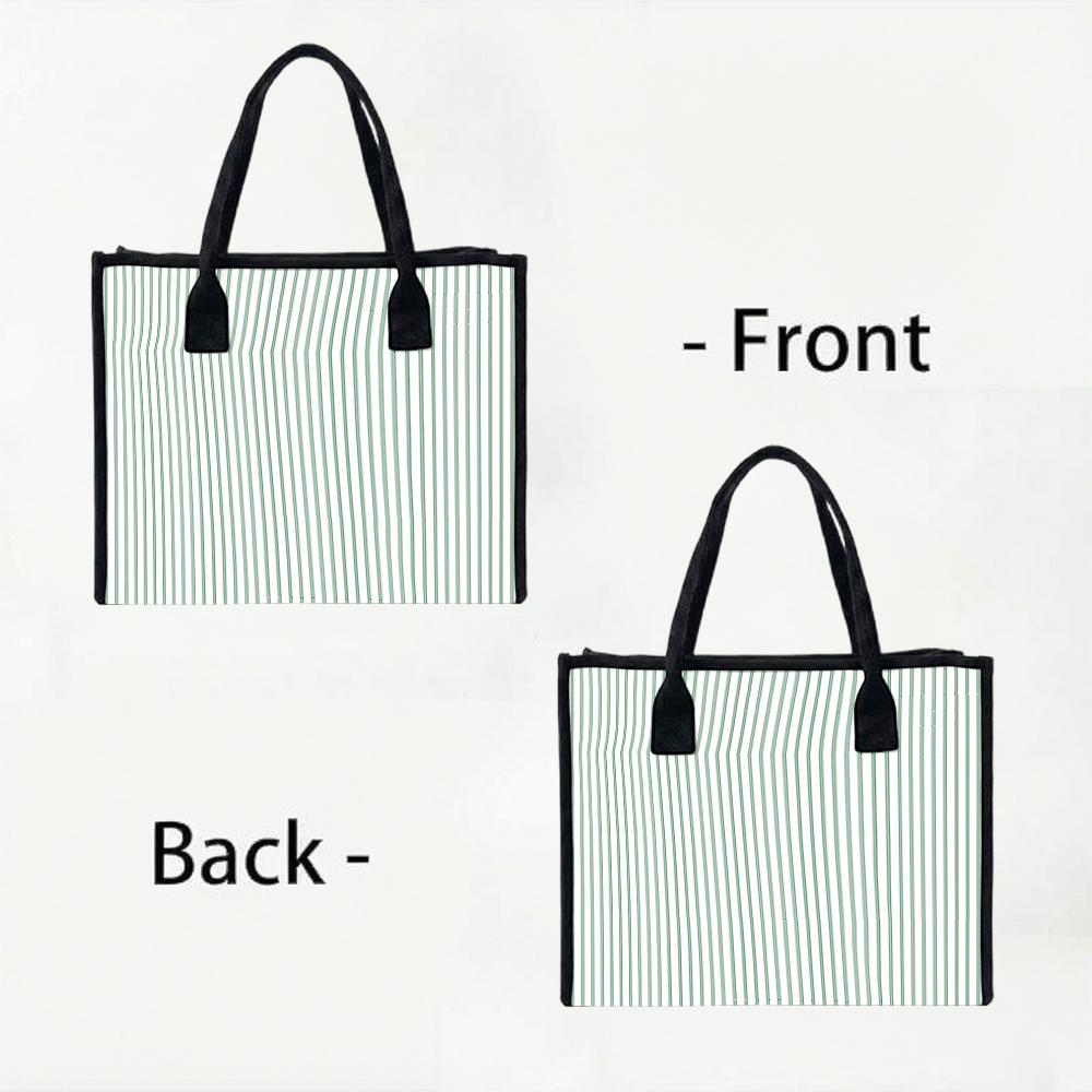 Green White Striped Tote Bag Fashion Large Capacity Daily Casual Handbag For Women Work Shopping Travel Use