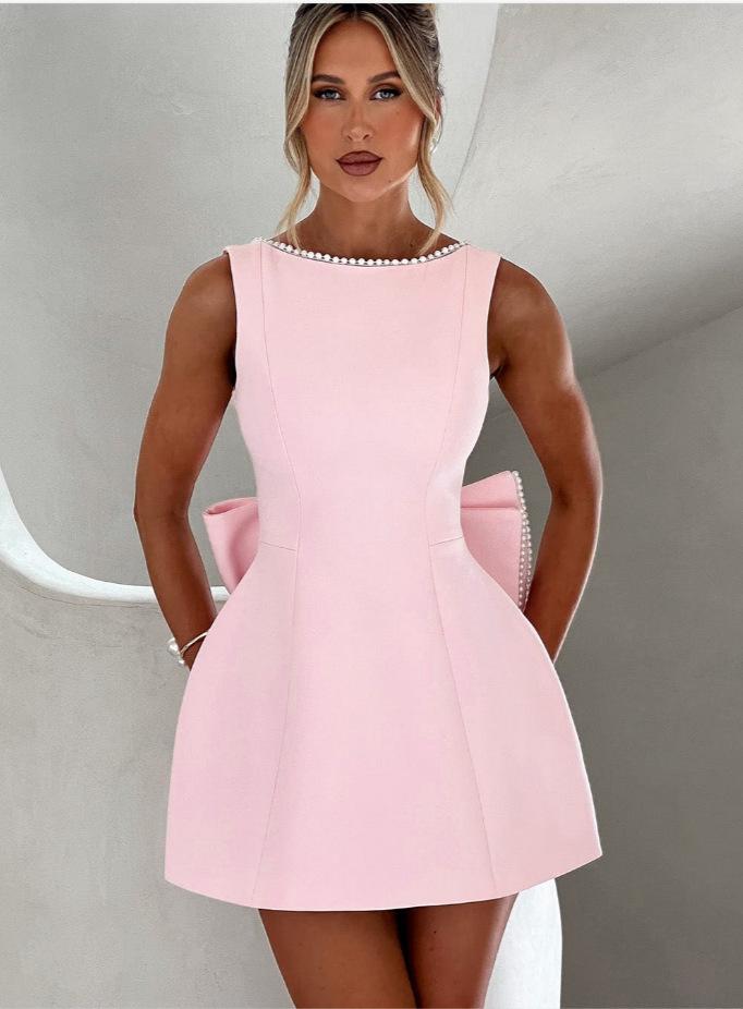 Pearl Bow A-line Backless Summer Dress for Women