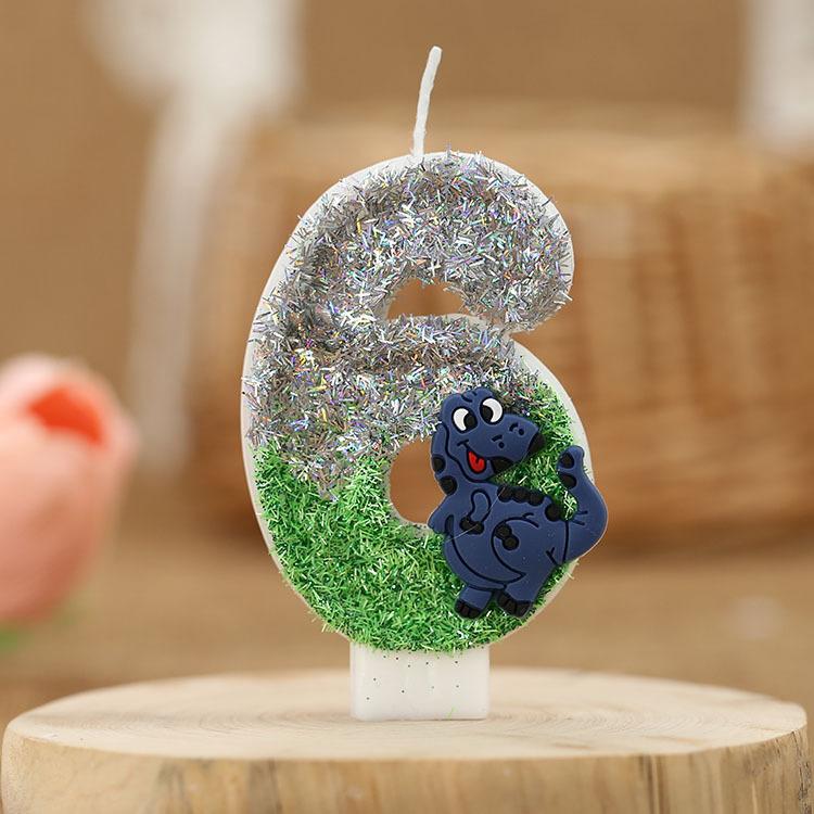 Świeczka urodzinowa z brokatem dinozaura, wysokość 3 cale, brokatowy wzór 3D, topper na tort, świeczki urodzinowe na tort z motywem zielonych zwierząt