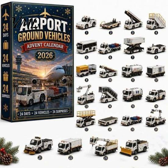 Ricordo Decorativo di Natale 2026 Calendario dell'Avvento Trasporti, Set di Ornamenti in Acrilico da 24 Giorni con Figure di Veicoli per Festa, da Appendere all'Albero