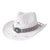 Ethnic Style Cowgirl Hats with Wide Band Women Men Woven Western Caps Breathable Hollow Out Wide Brim Straw Sun Hats