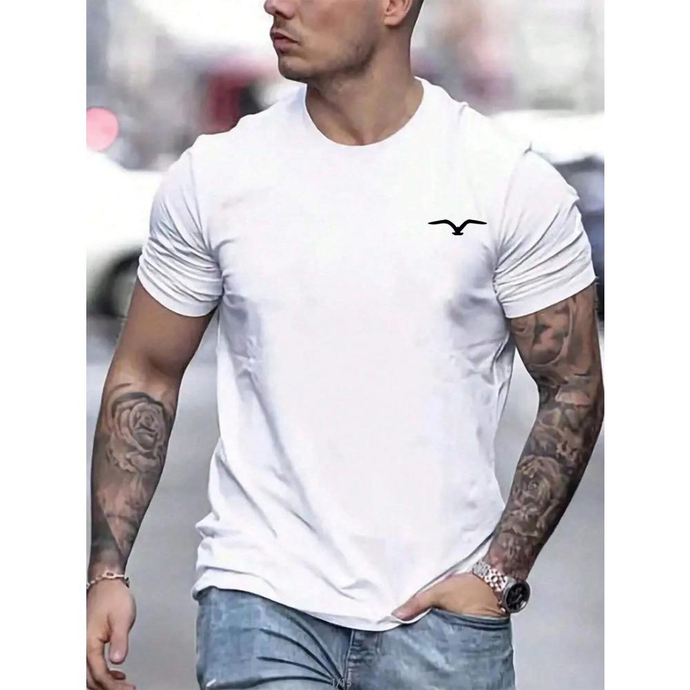 Men's 100% cotton summer loose and comfortable Bird Graphic printed slim fit casual sports round neck short sleeved T-shirt top